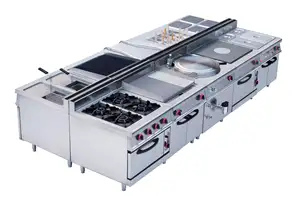 Équipement de cuisine professionnel cuisinière à gaz quatre six brûleurs avec four Guangzhou usine directe ensemble complet de matériel de cuisine approvisionnement