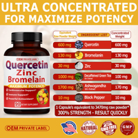 Compléments en capsules OEM 500mg 98% Quercétine Zinc Bromélaïne pour la santé globale, la force et l'énergie des adultes