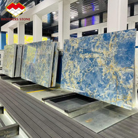 Dalle d'onyx bleu poli en marbre naturel, onyx bleu translucide, panneau mural en marbre, tables à manger, comptoirs de cuisine