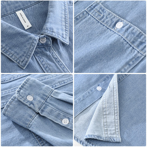 Camicia Giacca in Denim da Lavoro per Uomo, Lavaggio Chiaro, Maniche Lunghe, Casual, Oversize, con Bottoni e Tasche sul Petto, Capospalla - Product Image 3