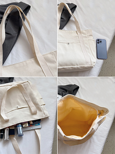 Borsa Tote Personalizzata in Tessuto Naturale da Donna, Borsa di Grande Capienza per Studenti Universitari con Tasca, in Tela per Lavoro e Libri - Product Image 6