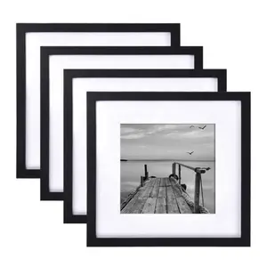 High Quality Custom 8X8 Picture Frame With Mats Black Wood Frame For Wall And Tabletop For 5X5 4X4 Photo