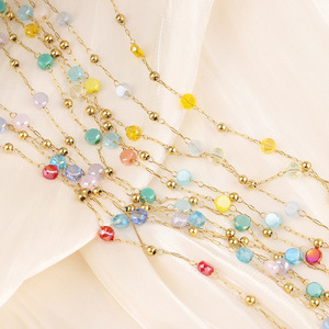 Chaîne de perles en cristal électroplaqué coloré en acier inoxydable, 4 mm, à facettes, pour la création de bijoux DIY, origine Yiwu H1633 - Product Image 2