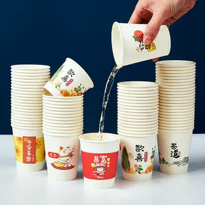Wholesale Printing 7oz 9oz Single Wall Disposable Paper Cups Customized Hot Coffee Paper Cup With Sleeves And Lid