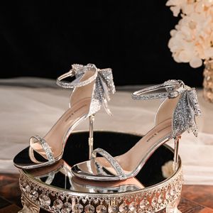 Peep Toe High Heel <b>Shoes</b> <b>With</b> <b>Bow</b> Ankle Strap Stiletto Heel Satin Lining 2308-1 Fashion Trend Evening Party Pumps - Product Image 1