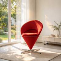 Fauteuil d'appoint moderne rouge en forme de cône avec base étoile chromée pivotante, mobilier de salon écologique