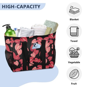 Red Anthurium Flower Hawaii Print Large Canvas <b>Dust</b> <b>Bag</b> <b>Handbag</b> Wide-open Clothes Storage Laundry Basket with Mesh Pocket - Product Image 5