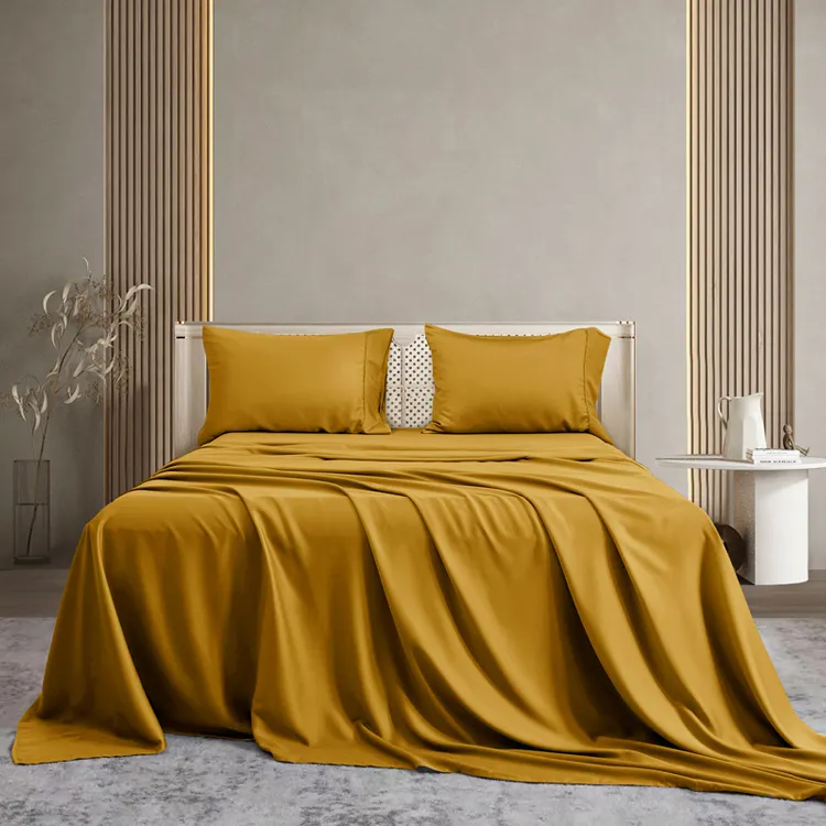 Wholesale Custom Home Plain Solid Color Linen 100% Bamboo Lyocell Duvet Sheets Bedding Set