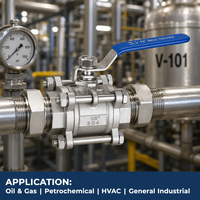 Válvula de Bola Roscada de 3 Vías, Acero Inoxidable SS304, 1000 WOG, Paso Completo, Manija de Palanca, NPT BSPT, para Tuberías de Agua, Aceite y Gas