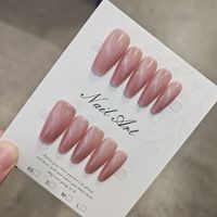 Uñas Postizas Acrílicas Reutilizables y Removibles con Acabado Brillante, Color Rosa Nude, Estilo Ojo de Gato, Forma Ataúd Mediana, para Uso Diario y Fiestas, Venta al Por Mayor