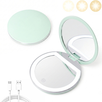 Portable Travel Makeup Compact Mirror Led Pocket Mirror With Type C Data Cable