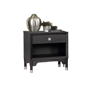 Mid Century Modern Nightstand Black Finish Silver Legs Round Knob Bedroom Furniture - Product Image 2