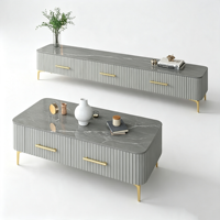 Ensemble table basse et meuble TV en dalle de roche |   Meubles de salon modernes et luxueux