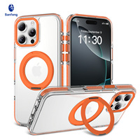 Étui de téléphone magnétique transparent antichoc avec support rotatif, charge sans fil, cadre d'objectif métallique, coque de téléphone pour iPhone 16 Pro Max