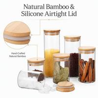 Bocaux de conservation alimentaire en verre borosilicate empilables, compatibles lave-vaisselle, écologiques, avec couvercles en bambou, plusieurs capacités, pour rangement de cuisine et garde-manger