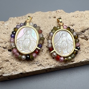 Cuentas de Circonio Personalizadas al por Mayor, Medallas Ovaladas de Nácar y Madreperla, Dijes de la Virgen María para la Fabricación de Joyas y Collares - Product Image 2
