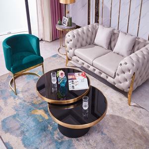 Tavolino <span class=keywords><strong>rotondo</strong></span> rotante Multi-funzionale di lusso nuovo <span class=keywords><strong>Design</strong></span> in <span class=keywords><strong>vetro</strong></span> temperato e acciaio inox per mobili da soggiorno - Product Image 2