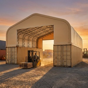 Tettoia per Container, Copertura per Stoccaggio Merci, Tetto a Capanna <span class=keywords><strong>in</strong></span> Acciaio Zincato con Copertura <span class=keywords><strong>in</strong></span> PVC Resistente al Vento - Product Image 6