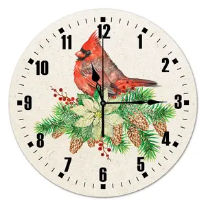 Özel doğal ahşap modern kardinal dekor noel kuş ahşap duvar saati ev dekoratif antika vücut için özelleştirilmiş