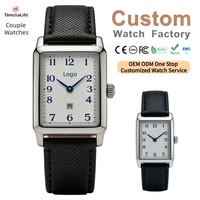 Montre à quartz de luxe avec bracelet en cuir de vachette, cadran laqué à chiffres arabes, boîtier rectangulaire en acier inoxydable 316L, mouvement Miyota 9T17, fabrication OEM sur mesure.
