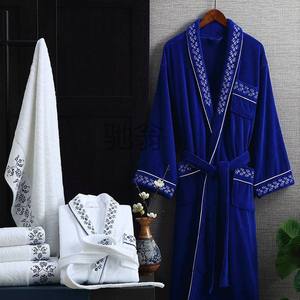 2025 nuovo Design <span class=keywords><strong>accappatoio</strong></span> di lusso <span class=keywords><strong>100</strong></span>% <span class=keywords><strong>cotone</strong></span> bianco e blu <span class=keywords><strong>accappatoio</strong></span> migliore qualità ricamata per <span class=keywords><strong>uomo</strong></span> tessuto logo personalizzato - Product Image 2