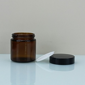 1oz 2oz 4oz 8oz 16oz Frosted <b>Clear</b> Amber Empty Face Cream <b>Container</b> Glass Cosmetic Jar with Black White Lid - Product Image 2