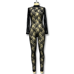 Nuova estate J25RP093 pagliaccetto da donna con motivo floreale in pizzo scollo <span class=keywords><strong>a</strong></span> V senza schienale tutina Sexy manica corta <span class=keywords><strong>tuta</strong></span> attillata - Product Image 4