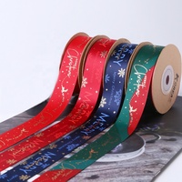 Ruban en satin blanc imprimé flocons de neige dorés, vente en gros, idéal pour emballages cadeaux de Noël et créations de nœuds DIY
