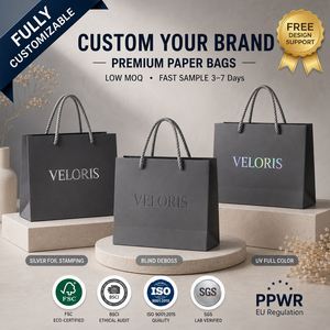 Bolsas de Papel Reciclado de Lujo Ecológicas con Cinta Impresa Personalizada para Entrega de Alimentos, Soluciones de Empaque para Restaurantes de Comida para Llevar - Product Image 3