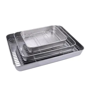 Bandeja rectangular personalizada para hornear pan, <span class=keywords><strong>pizza</strong></span>, pastel, bandeja de acero inoxidable para horno - Product Image 1