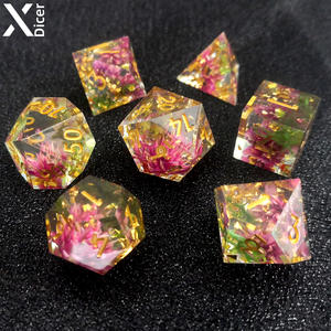 Juego completo personalizado de resina poliédrica, dados DND, dados de borde afilado para juegos de rol, mazmorras y dragones, brillo de Amanecer - Product Image 4