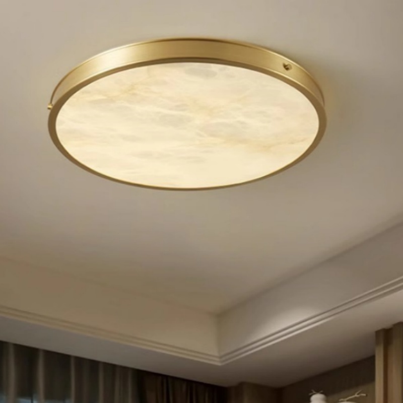 Modern Style Natural Marble All-Copper Ceiling Lamp New Chinese Minimalist Style for Master Bedroom and Living Room