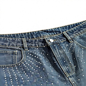 Shorts en jean à strass scintillants pour hommes, style streetwear hip-hop, coupe ample, taille élastique, été, jeans brillants, couleur unie, personnalisables - Product Image 3