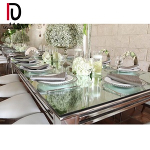 Mesa de Evento para Casamento e Hotel Novo Design, Tampo de Vidro Espelhado Branco e Preto, MDF, Aço Inoxidável Dourado, para 10 Pessoas - Product Image 5