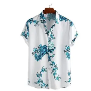 Camisa havaiana florida masculina, roupas soltas, respiráveis, casual, chiques, de gola virada para baixo, manga curta, camisas com estampa havaiana