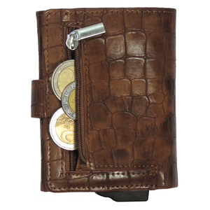 CardHoda Crocodile Leather <b>Wallet</b> <b>RFID</b> Blocking Short Fold Closure Unisex Card Holder Minimalist Design Brown Alligator Pattern - Product Image 2