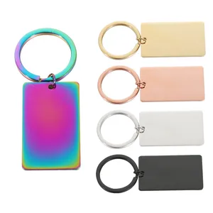 2023 new personality simple gold plated geometric rectangular key chain accessories smooth laser lettering pendant keychain