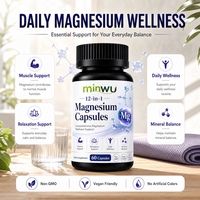 Capsules de magnésium vegan sans sucre, sans OGM, sans gluten, sans gélatine, haute puissance, 12-en-1, pour le soulagement du stress et le soutien de l'humeur