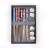 Ensemble de baguettes Sakura, 5 paires de baguettes en bois avec supports en céramique, vaisselle de style japonais