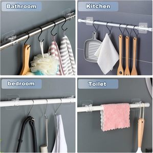 Telescopic Fixed Clip Holder Punch-Free Stickers Household Shower Curtain Towel Door Curtain Hanging Rod Holders Includes <b>Hooks</b> - Product Image 4