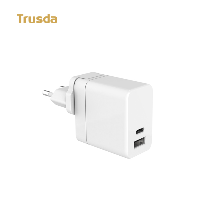 TRUSDA S22 качественная европейская вилка GaN Tech 65 Вт Быстрая зарядка и PD 3,0 дорожное настенное зарядное устройство с двумя USB-портами