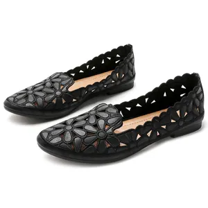 Arrival Summer Black Women's Breathable PU Leather Ballet Flats Lightweight Soft Round Slip on Flats Custom Ballerina Shoes