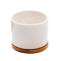 Pot de plante succulente en céramique cylindrique blanc nordique avec plateau en bambou, petit pot de fleurs pour cactus, pour la décoration intérieure de bureau