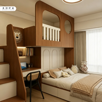 Lit superposé double en bois bicolore avec armoire intégrée, lit haut et bas pour enfants avec escalier de rangement