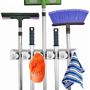 Multifunctional <b>Mop</b> Holder With Hooks Plastic <b>Wall</b> Mounted Rack For Bathroom Kitchen Storage Organizer - Product Image 5
