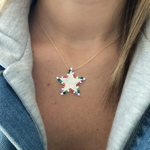 Collar con Colgante de Estrella Grande con Micro Pavé de Circonitas Cúbicas Brillantes y Piedras de Colores, Regalo de Navidad 2023 - Product Image 5