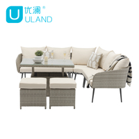 Uland Modern gri Metal köy mobilya halat koltuk takımı Rattan veranda mobilya takımı hasır açık hava mobilyası