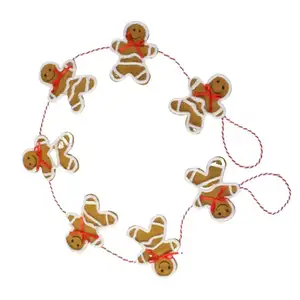 Xmas Festival Accessories Gingerbread be Connected with Linen Rope Christmas Decoration Gingerbread Garland