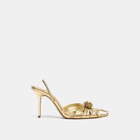 ZA 2026 Nouvelles mules à talons pointus pour femmes, motif fleur dorée, sandales sexy à enfiler pour le printemps