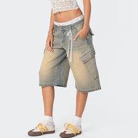 Short asymétrique en denim lavé personnalisé Supper Baggy Lace Patchwork Sxey Jorts Wide Leg Monkey Y2K Jeans pour femmes